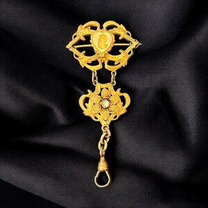 Early 1800s Antique 14K Gold & 10K Gold Plate Mine Diamond Watch Fob Brooch